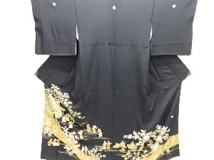 手刺繍　幕に時代人物模様留袖(比翼付き)